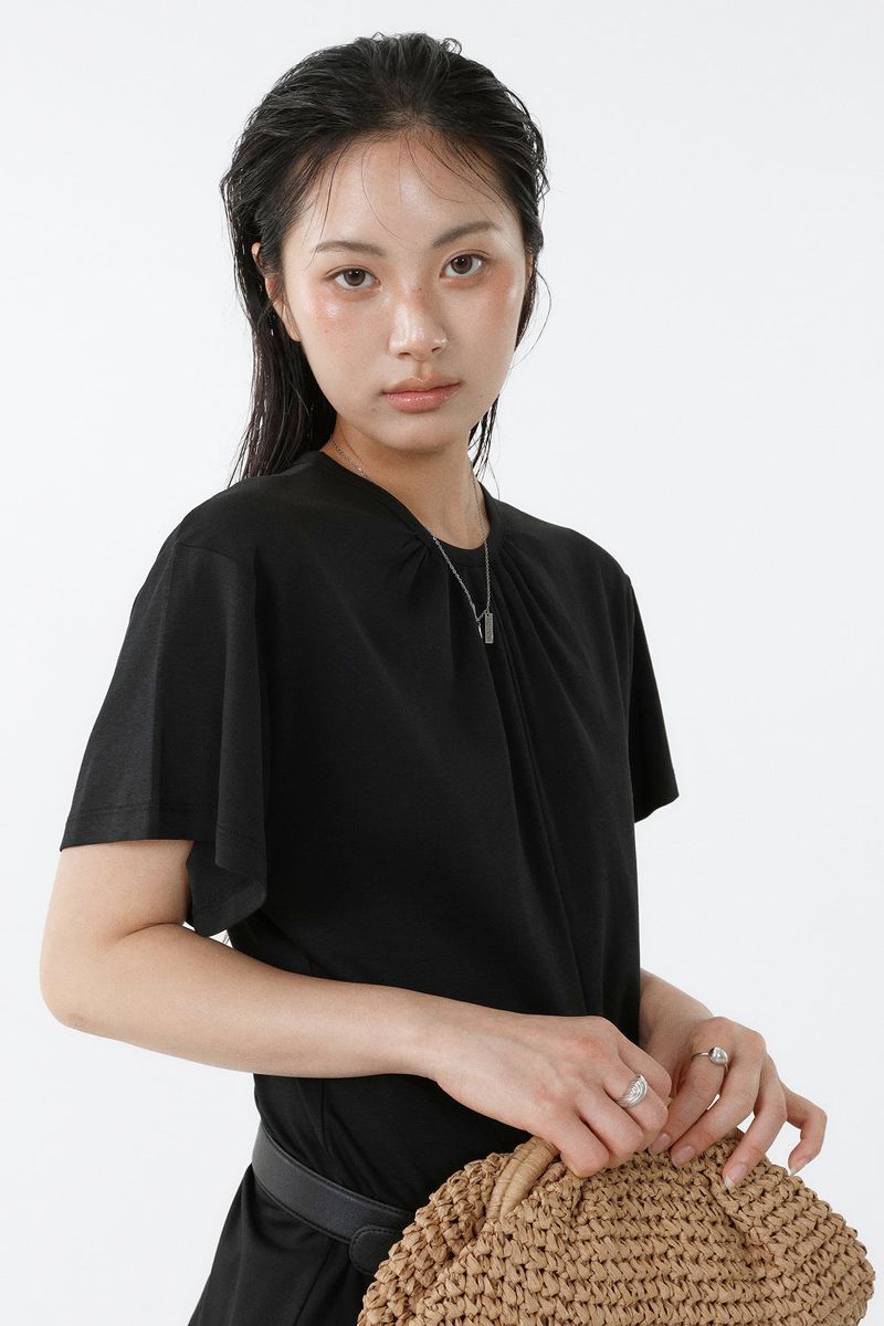 SHIRRED ROUND TOP_BLACK