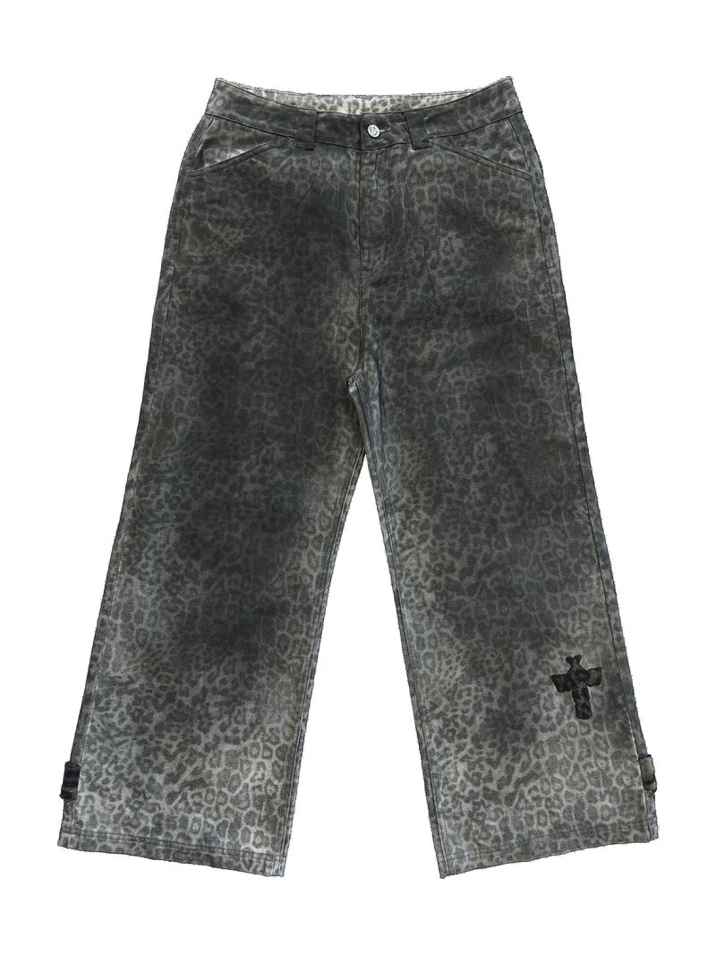 WANGXINGYU（ワンシンユー）の「SPRAY-DIRT DISTRESSED LEOPARD WASHED HEM PLUSH PATCH ADJUSTABLE TAB FOUR-COLOR CROSS BUTTON LOOSE STRAIGHT CARGO PANTS（Pants）」