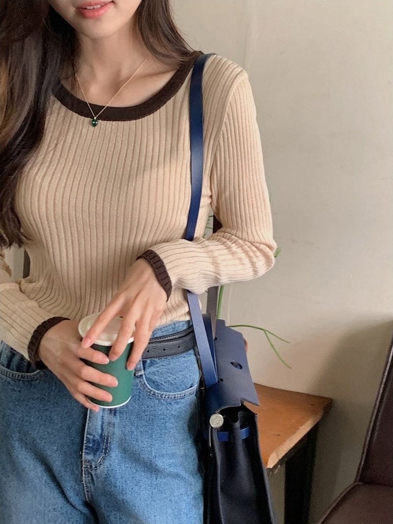 SHOPPERLAND(ショッパーランド)の「Slim Two Tone U-neck Rib Knit (6color) (Tops)」