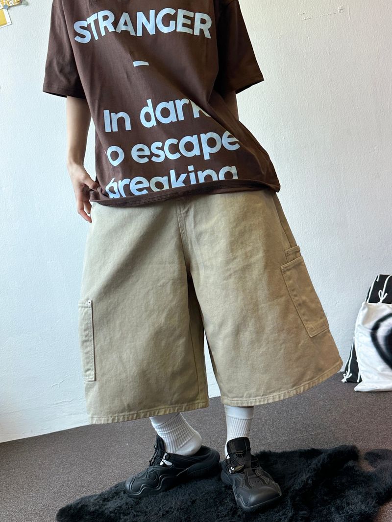 Double Ring Cargo Rivet Cotton Bermuda Shorts 3color
