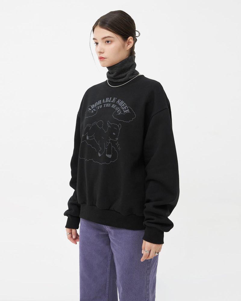 ADORABLE SHEEP SWEATSHIRT-BLACK
