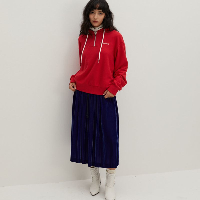 Half Zip-up Hoodie Sweatshirts Red