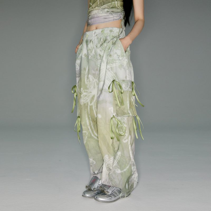 CONFUN（コンファン）の「Tie-Drape Cargo Pocket Printed Wide Leg Pants Overalls（Pants）」