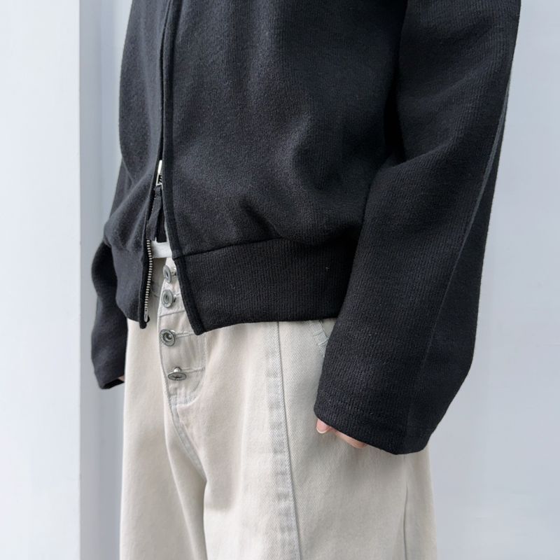 Zip-Front Collarless Knit