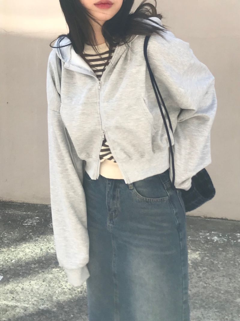 Joli crop two way hood zip up