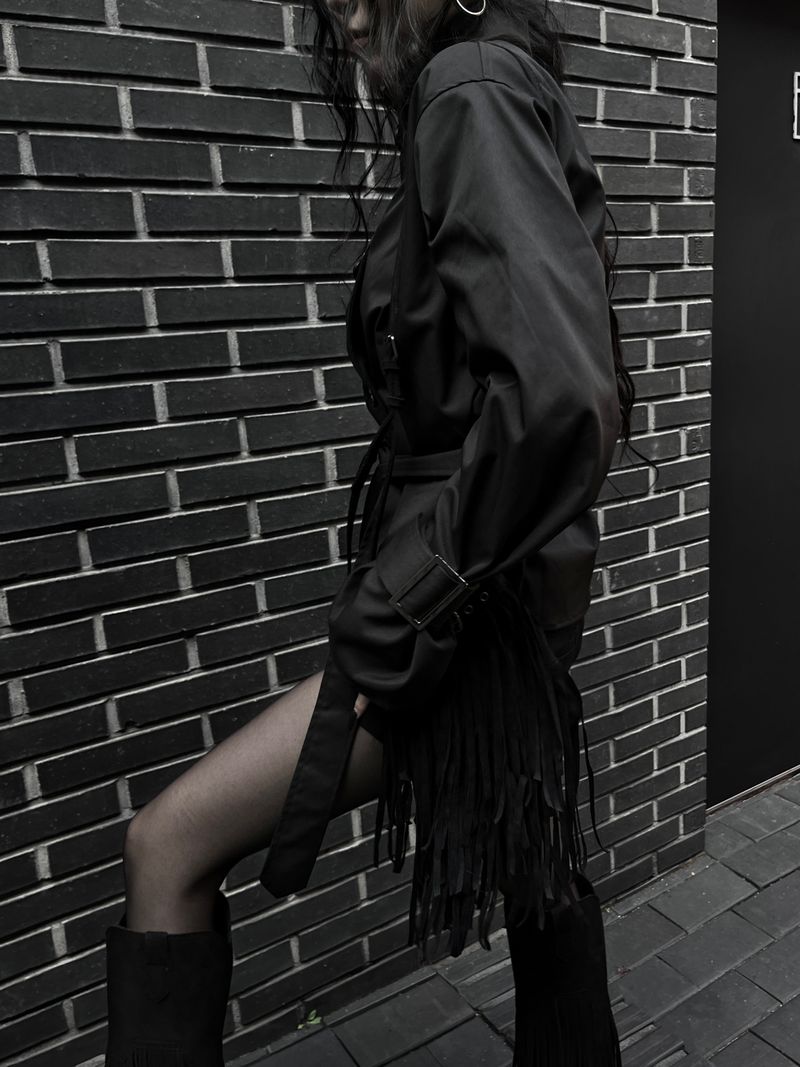suede fringe shoulder bucket bag