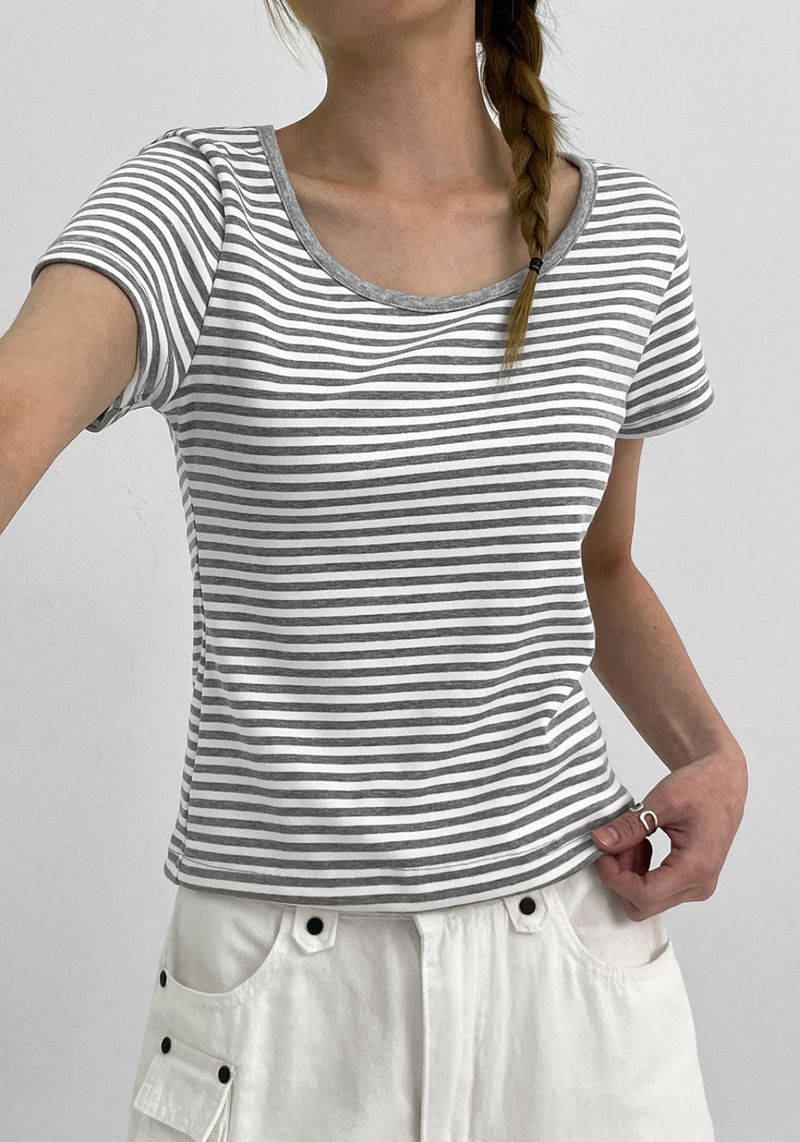 BLACKUP（ブラックアップ）の「[MADE] Eliden Stripe U-Neck Short Sleeve Tee（Tops）」