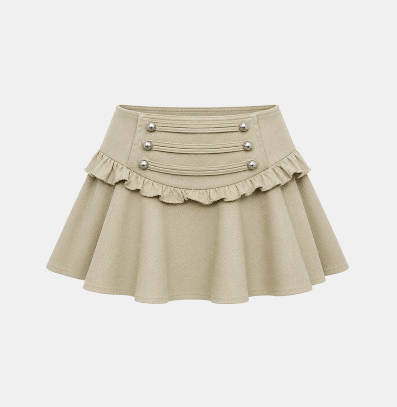 Metal Button Frill Mini Skirt