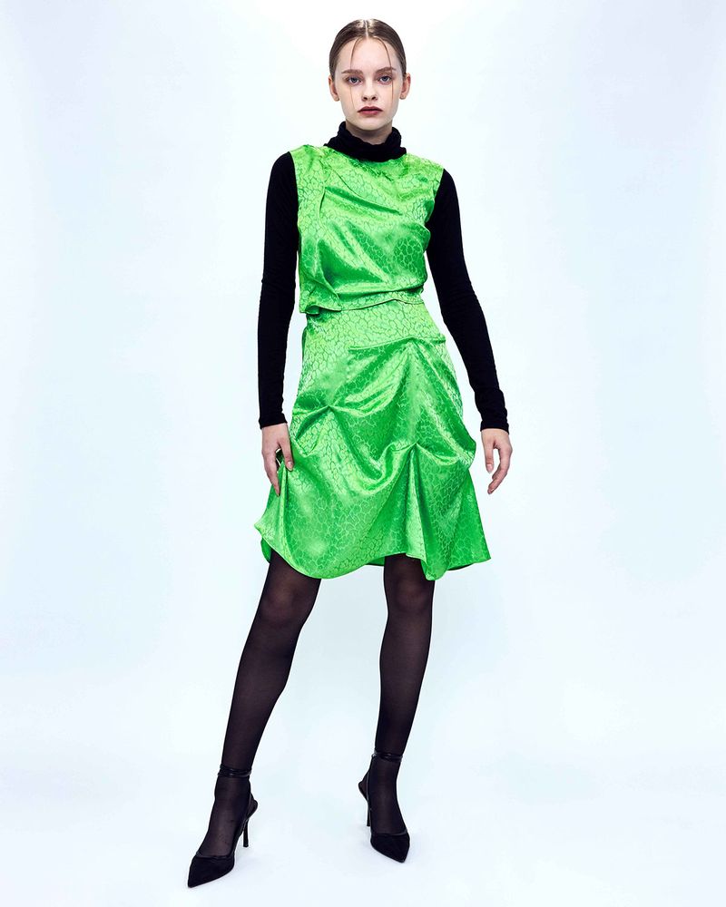 DOZI - Satin Leopard Dress _ Lime