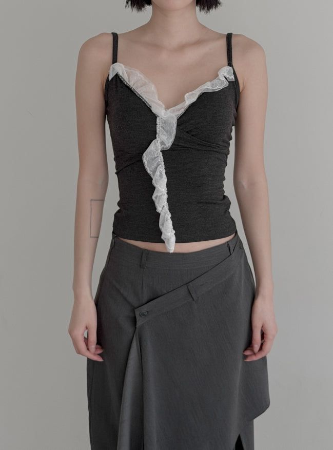 mnem（ムネム）の「Frill Lace Wrap Slim Sleeveless（Tops）」