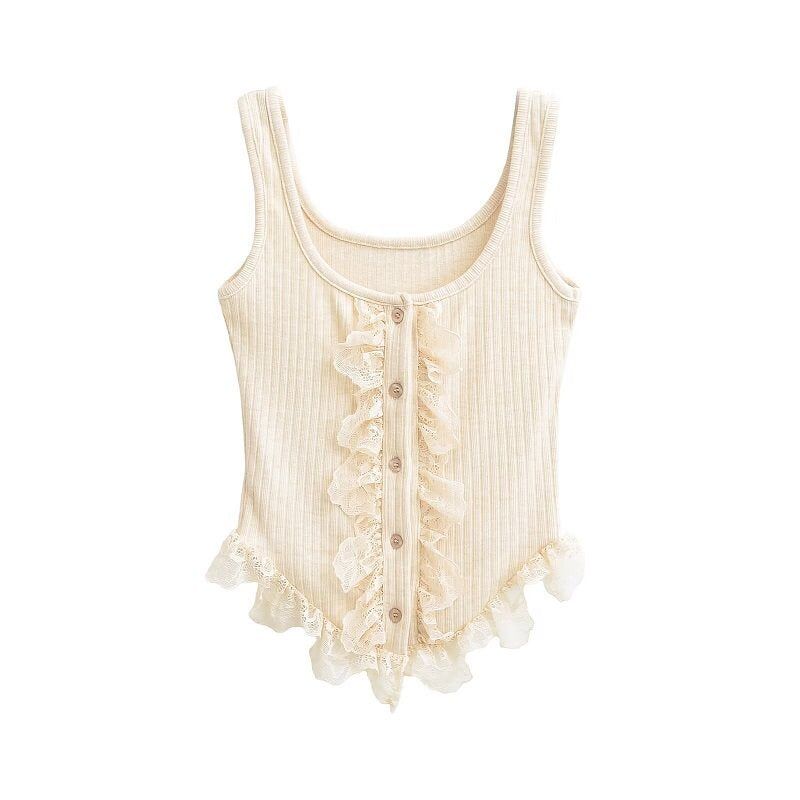 Brina Lace Ruffle Button Top