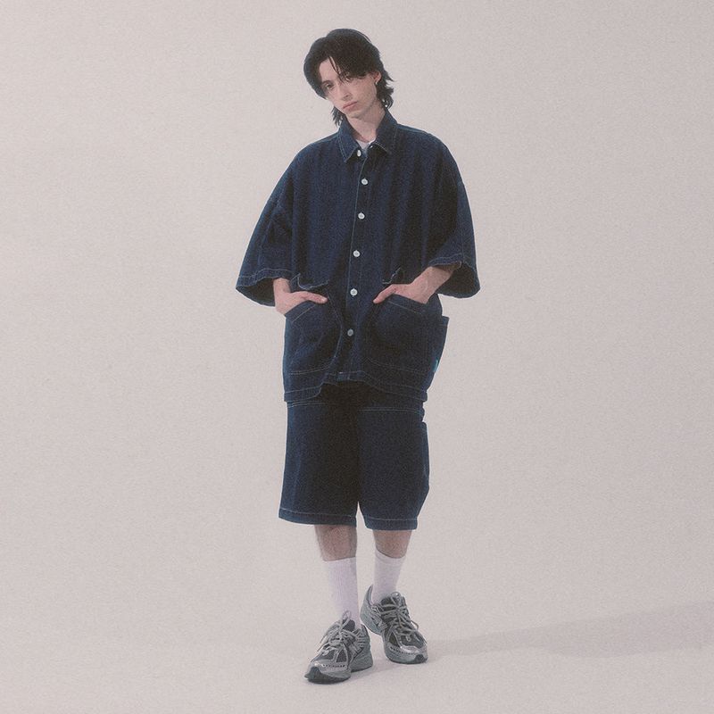 denim stitch shorts_blue