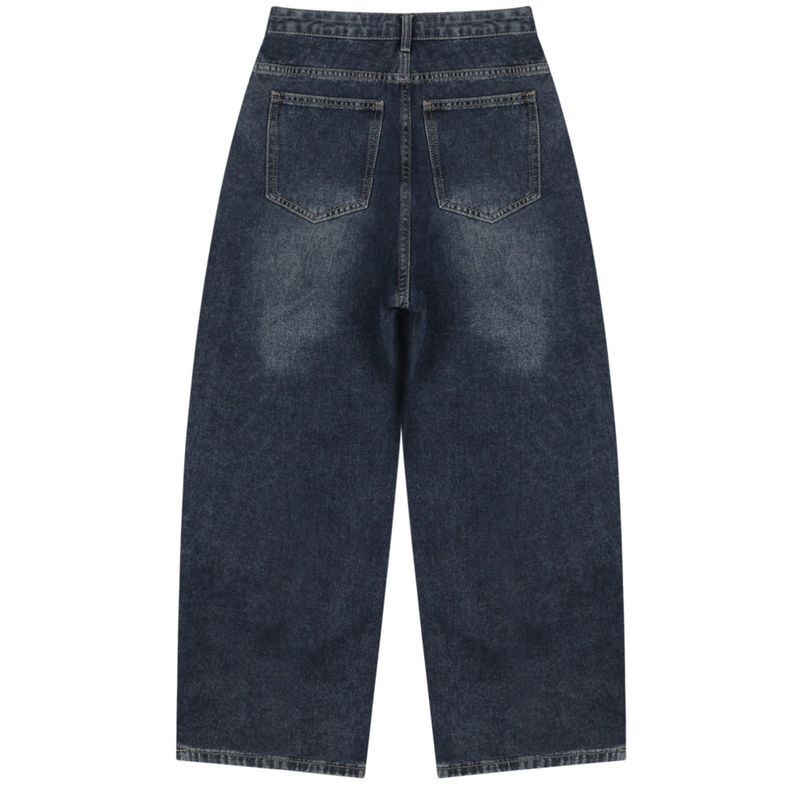 Vintage side pintuck denim pants (dark blue)