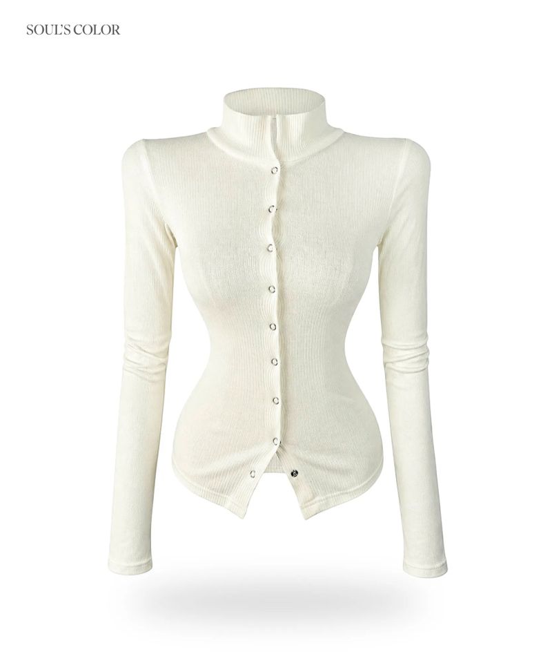 Rib Snap Collar Top (4color)
