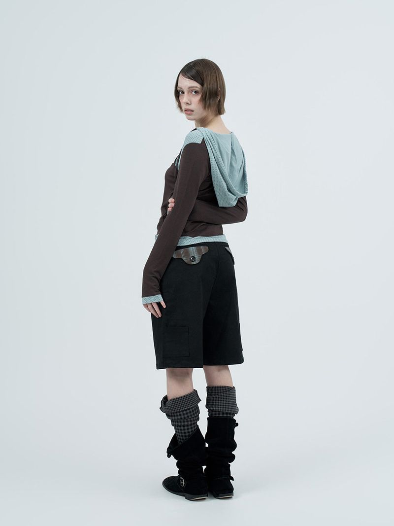 dot wrap layered hoodie / brown