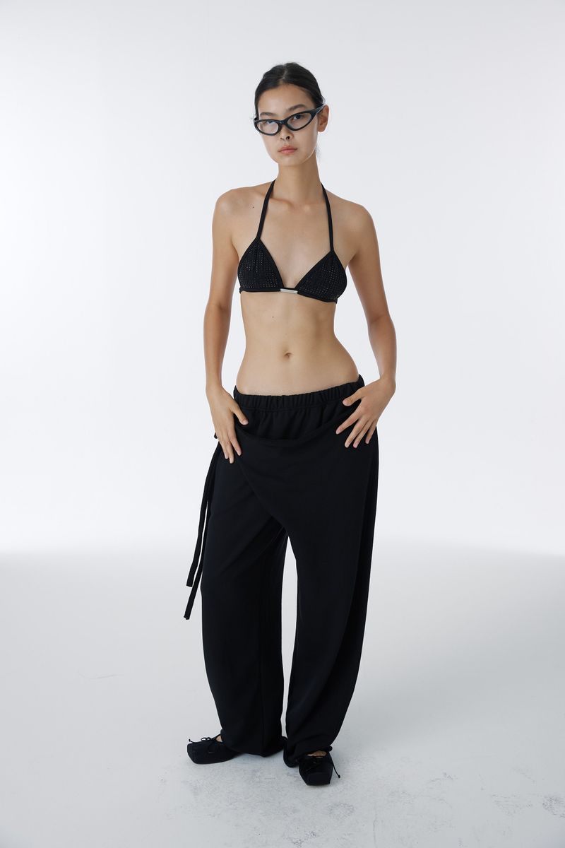 SHIRRING TIE SWEAT PANTS (BLACK)