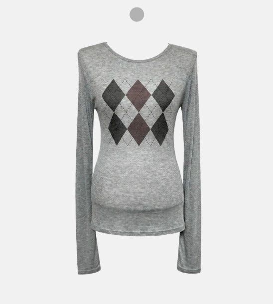 Argyle See-Through Long Sleeve T-Shirt