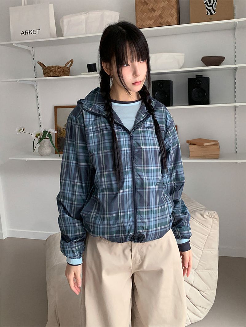 CHECK HOOD WIND JUMPER (3C)