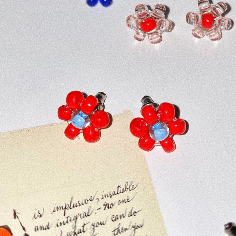 [MADE]Red Bell Flower Beads Earing