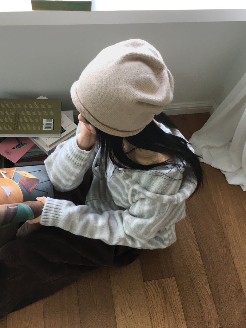 Hicot string point knit bandana beanie