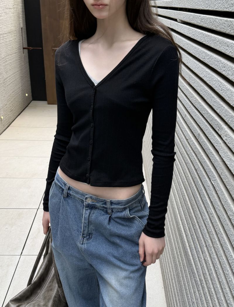 [ORIGINAL] Illy Ribbed V-Neck Cardigan