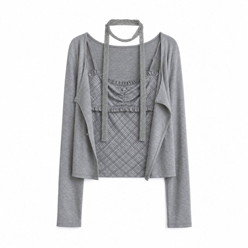 Liora Lace Check Bolero Set