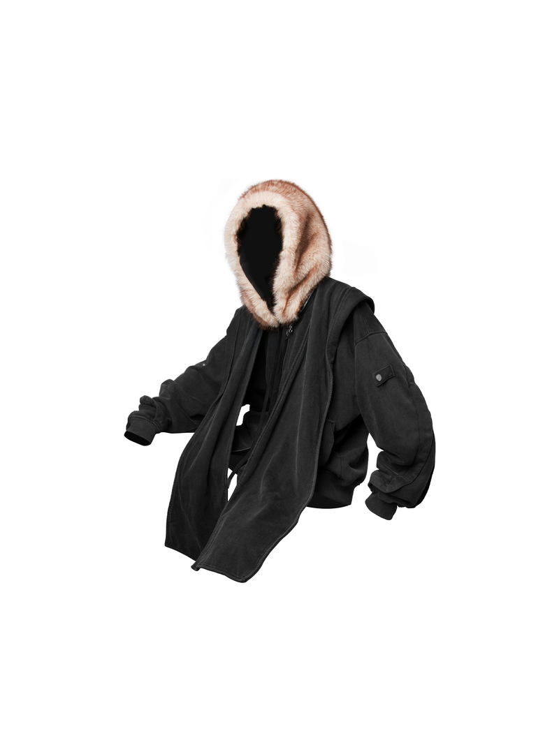 RELABEL（リレーベル）の「RELABEL Spatial Relations (Fallen Blossoms) Water-washed, colour-faded wool beanie Detachable zip-up cardigan Oversized silhouette heavyweight sweatshirt（Tops）」