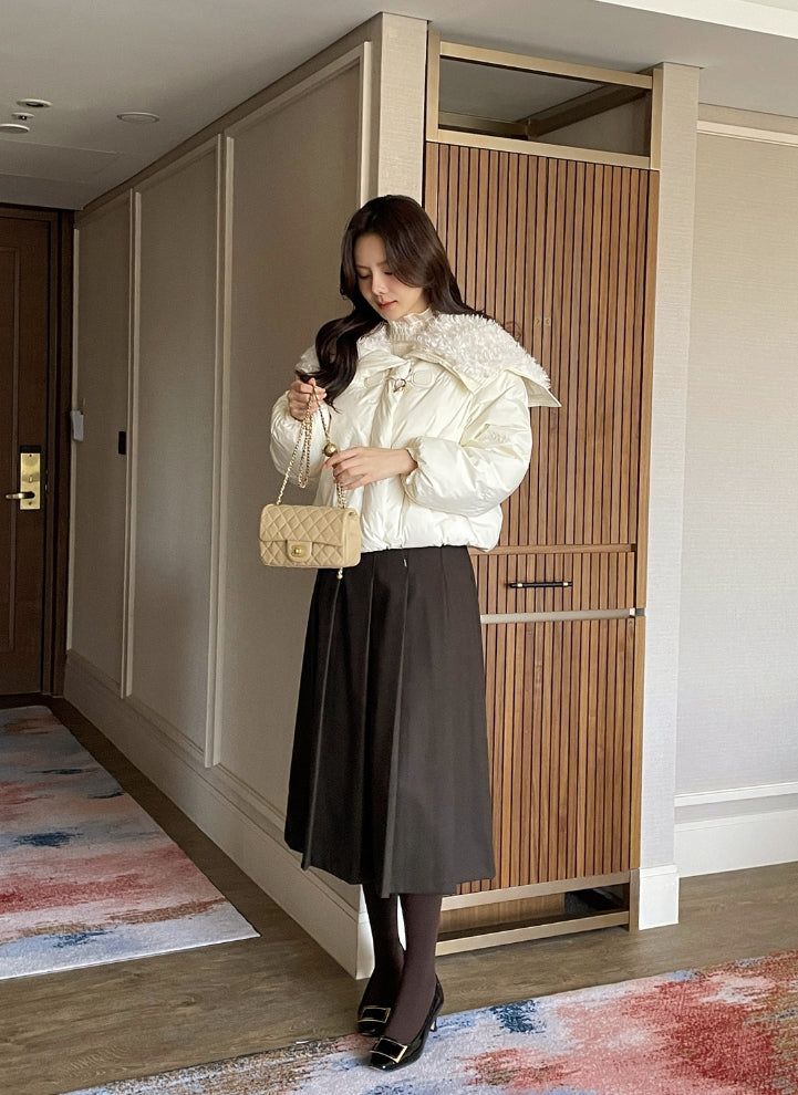 [100% Duck Down] Mezz Wool Sailor Collar Short Padding