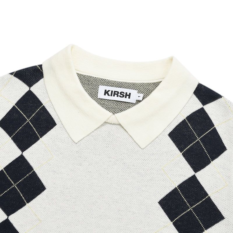 ARGYLE PATTERN SHORT SLEEVE KNIT [IVORY]