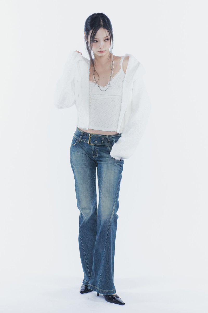 VERA BELTED BOOT-CUT DENIM blue