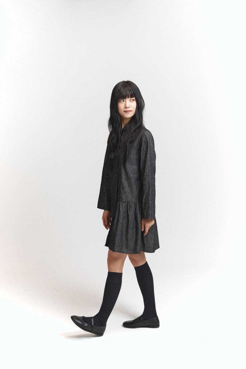 Frill shirt ops / Black jeans