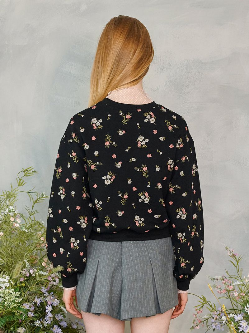 Flower Cat Lettering Sweatshirt (Black)