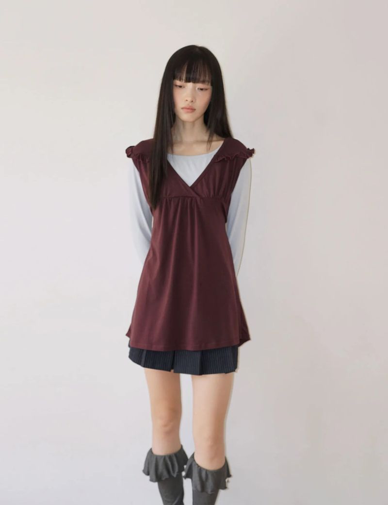 RUFFLE TIE TOP(BURGUNDY)