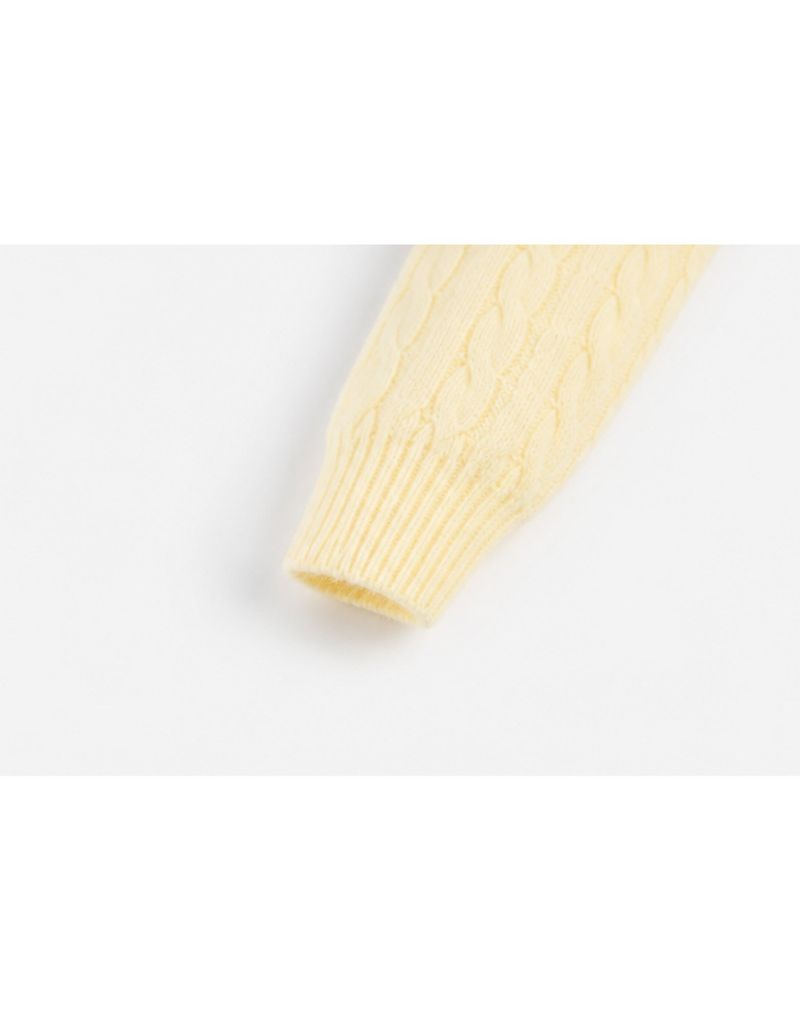 Aria Beads Detail Wool Blended Cable Knit Cardigan Butter