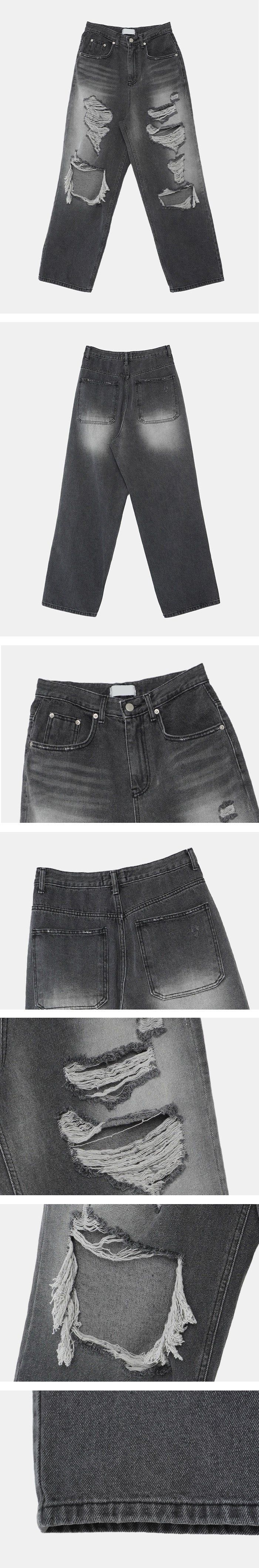 Destroyed Wide Denim Pants