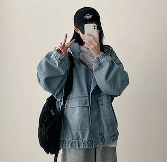 Delt Boxy Fit Two-Way Denim Hooded Jumper