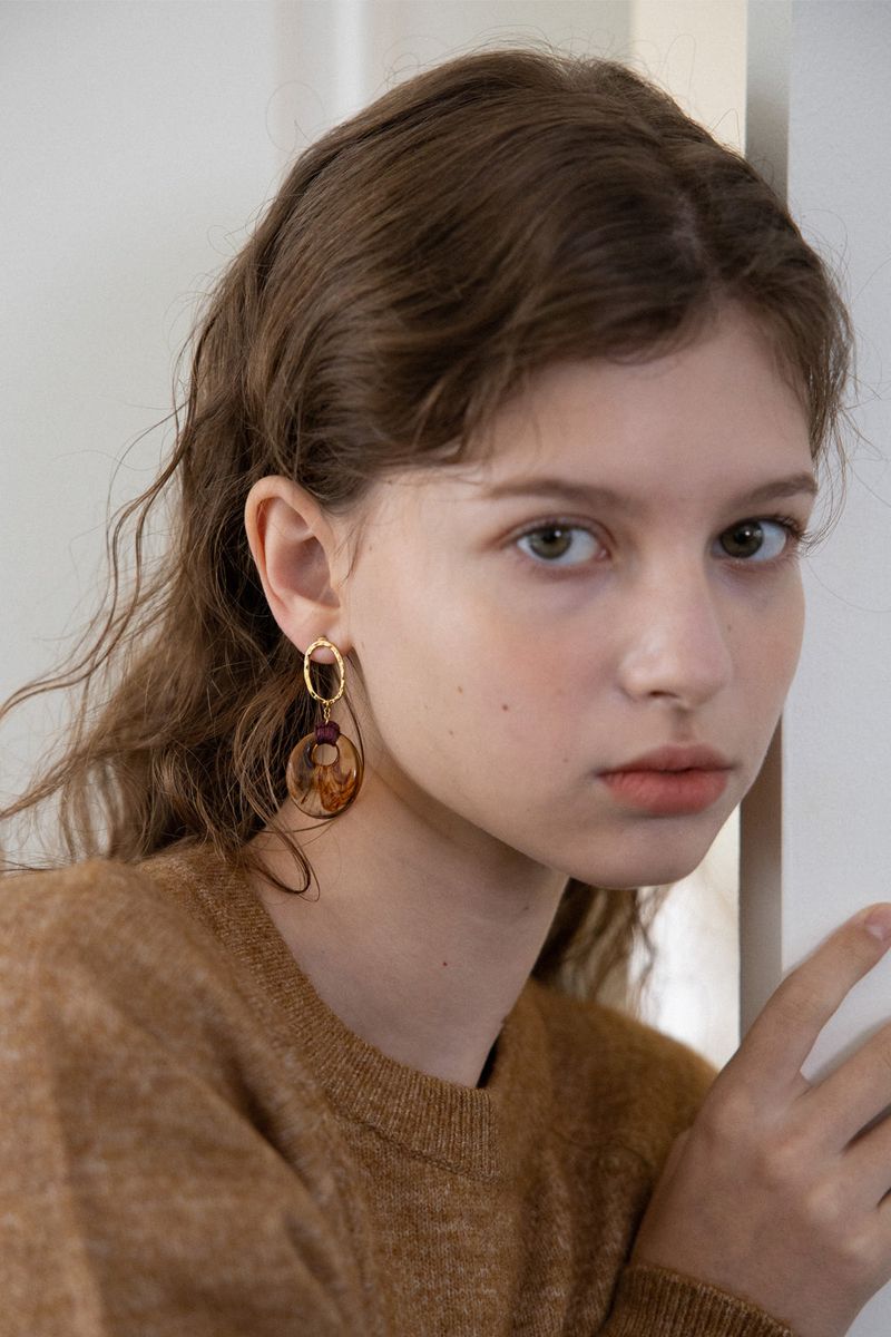 Brown marble pendant oval drop earring
