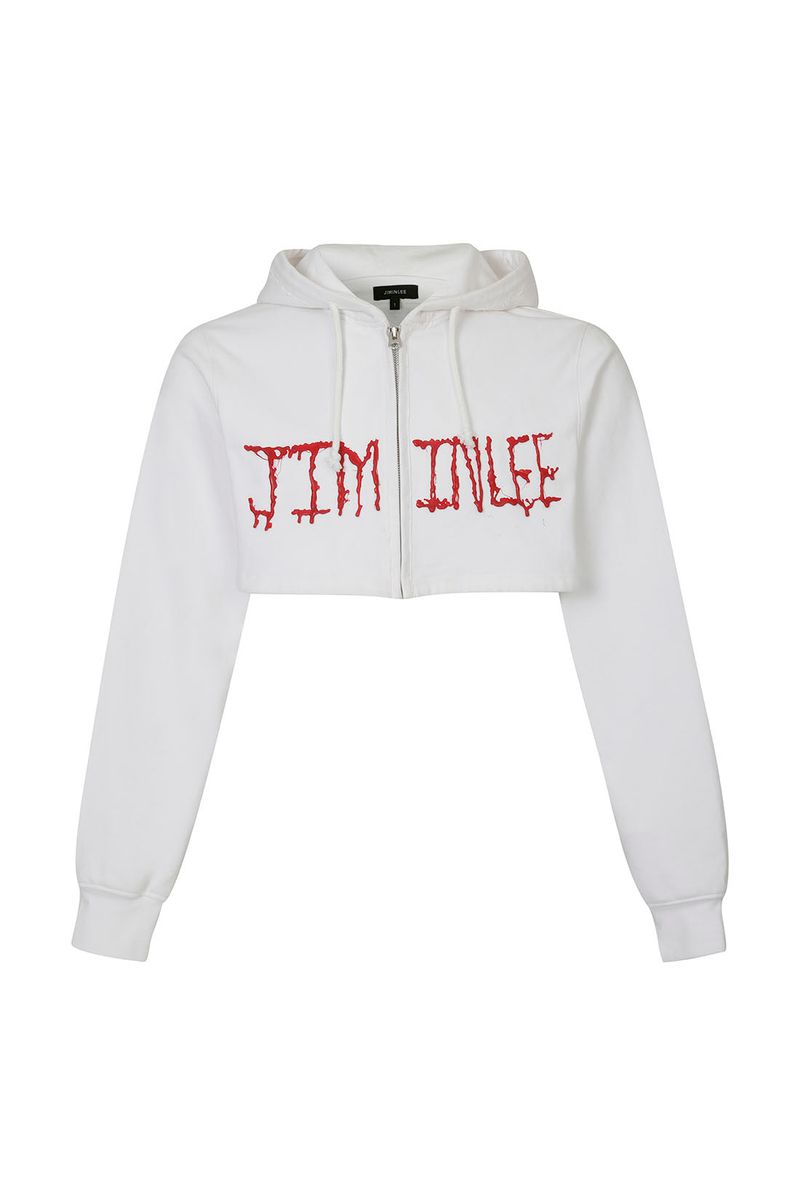 [MADE] CROP JERSEY ZIP-UP WHITE
