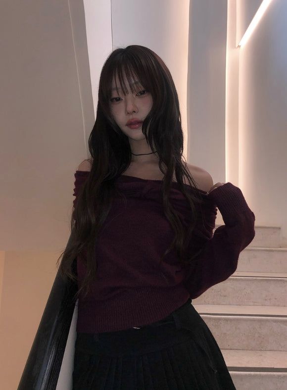 Helen Off-Shoulder Ribbon Twist Loose-Fit Knit