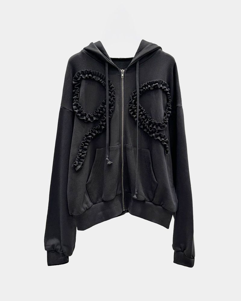 Ribbon Ruffle Hoddie Zip Up