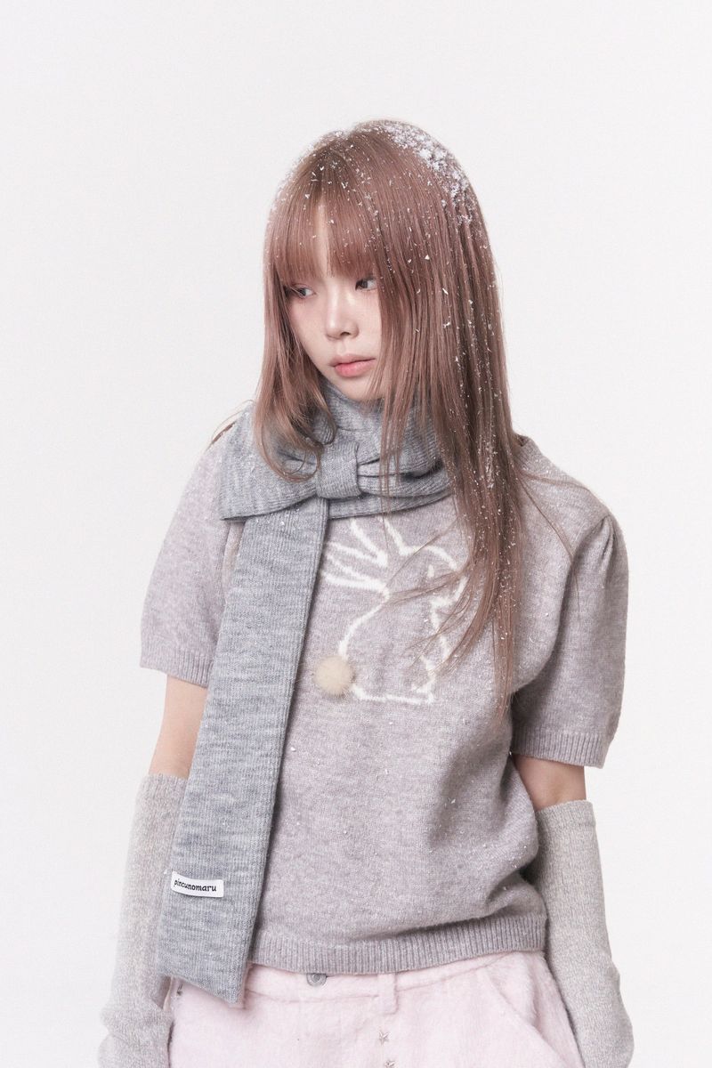 PINCUNOMARU（ピンクノマル）の「ミニリボンマフラー (gray)（ファッション小物）」