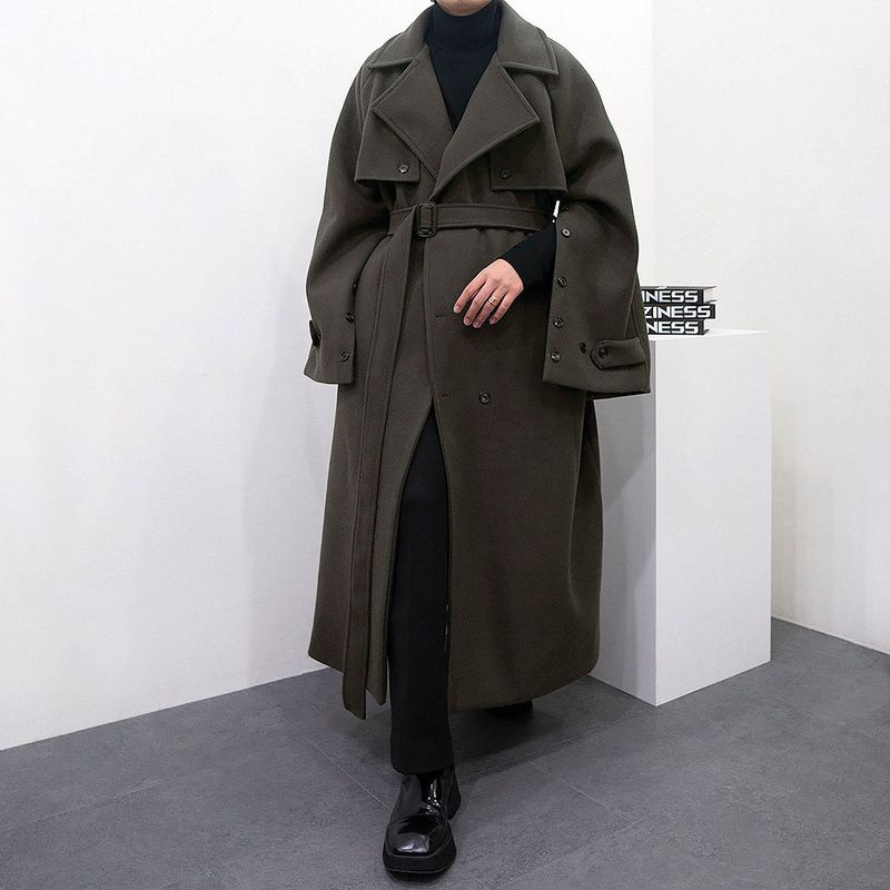 SK Button slit wool robe long coat (3 colors)
