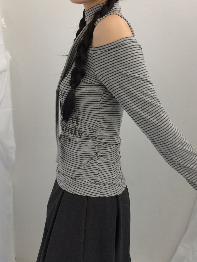 striped tie-neck top