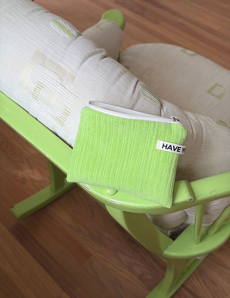 Corduroy flat pouch - light green , S size