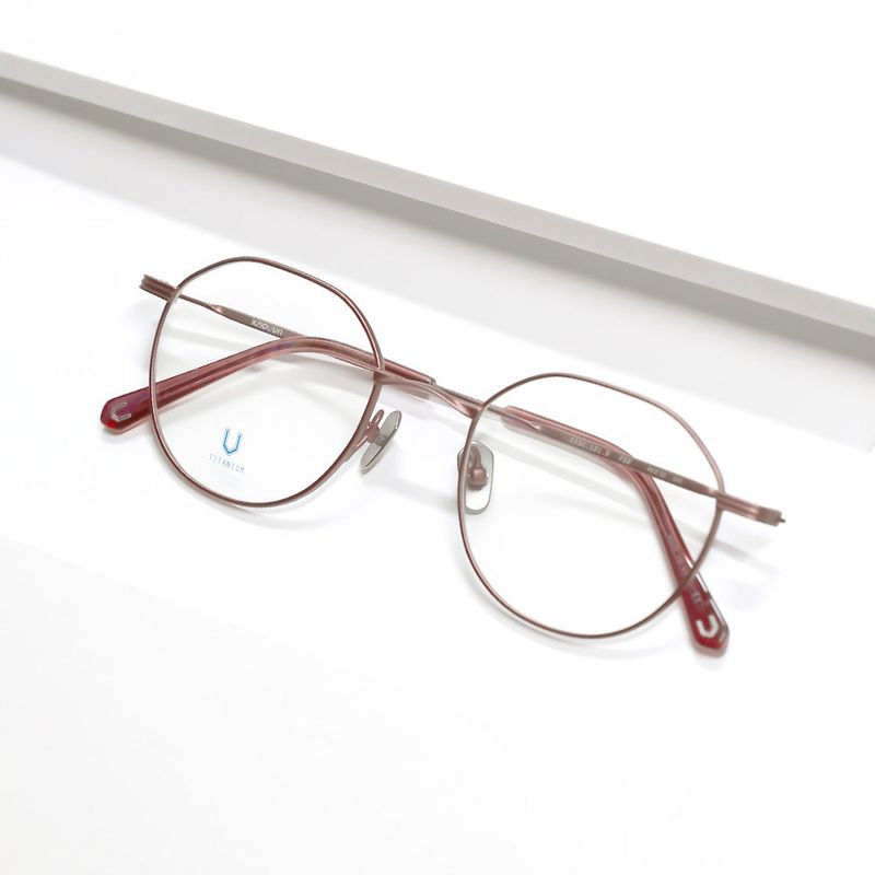 Knouun Round titanium glasses CODE. 101. D Pink Brown