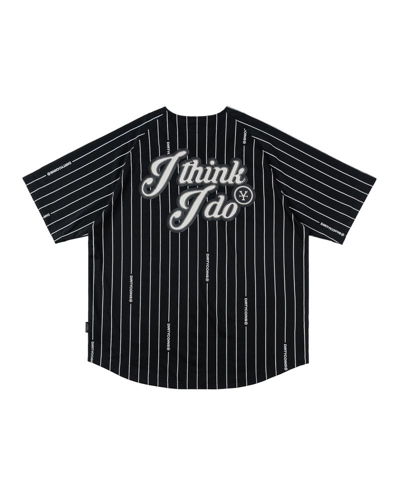 Baseball Jersey White Striped - Black