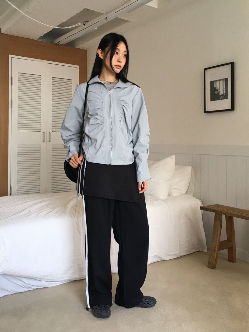 Newer shirring string nylon windbreaker jacket