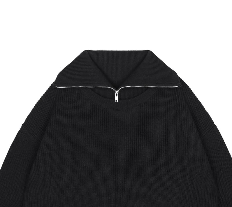 neck warmer wide collar zip-up knit black