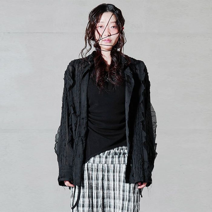 Raw Edge Detail Ruffle Shirt _ Black
