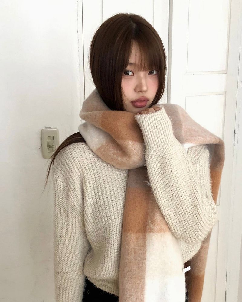 Kemin Thick Check Color Block Long Muffler